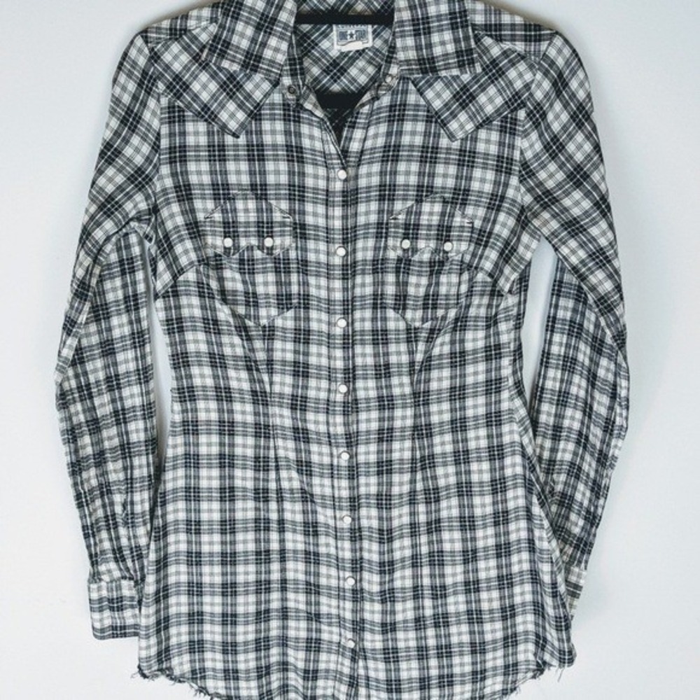 Converse Womens Button Down Plaid Gingham Shirt Size XS Long Sleeve Country Boho